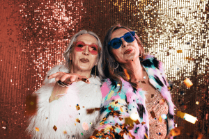 Two women dressed up for a party