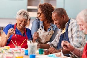 Arts and crafts class in senior living